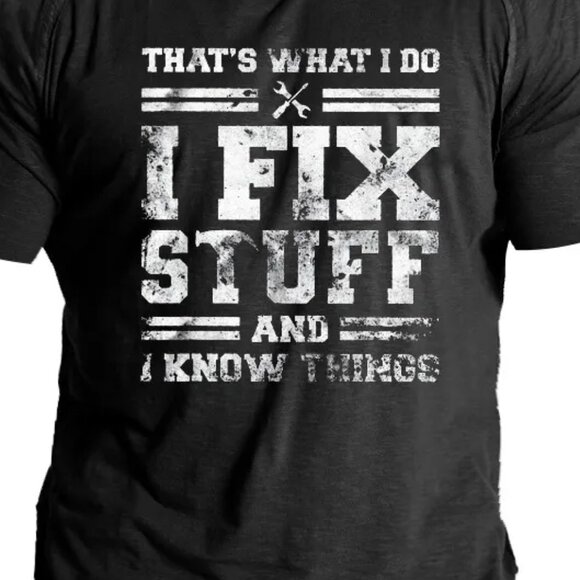 Dad T-Shirt I FIX STUFF Casual Print Short Sleeve Round Neck Black T-Shirt Large - Picture 1 of 2